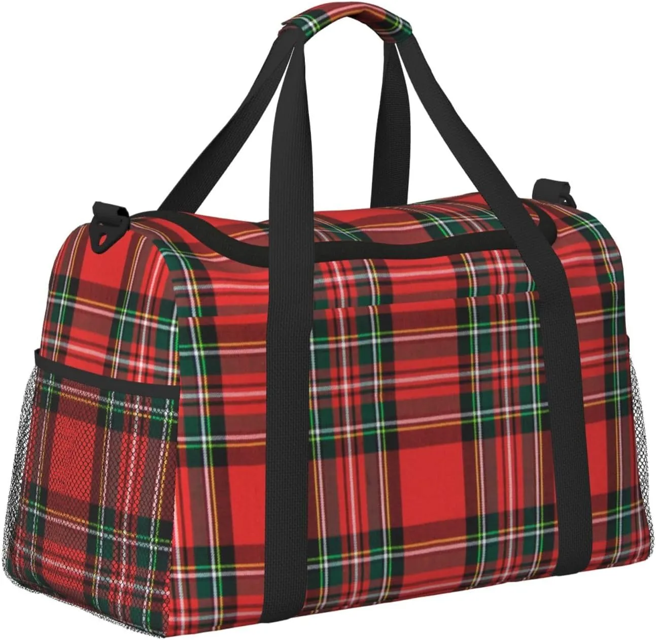 Buffalo Plaid Red Travel Duffel Bag Large Foldable Waterproof Overnight Bag For Beach Swim Bags Pool Sports Gym