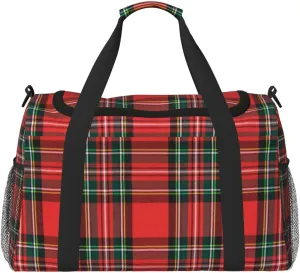 Buffalo Plaid Red Travel Duffel Bag Large Foldable Waterproof Overnight Bag For Beach Swim Bags Pool Sports Gym