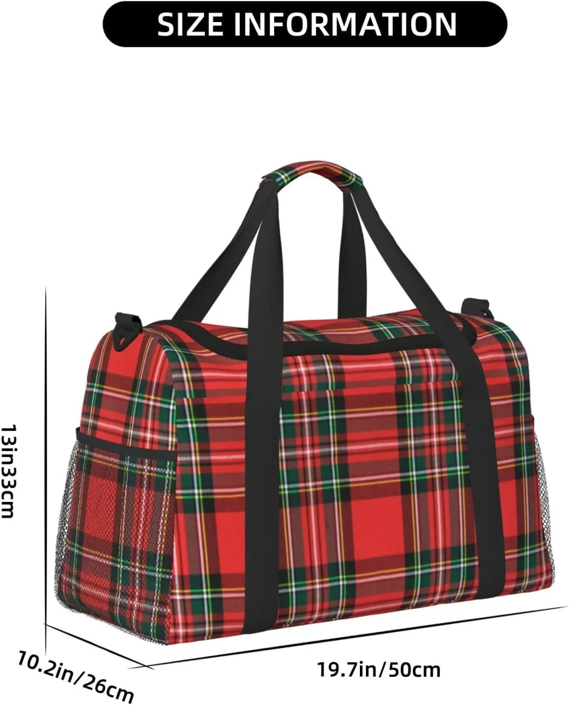 Buffalo Plaid Red Travel Duffel Bag Large Foldable Waterproof Overnight Bag For Beach Swim Bags Pool Sports Gym