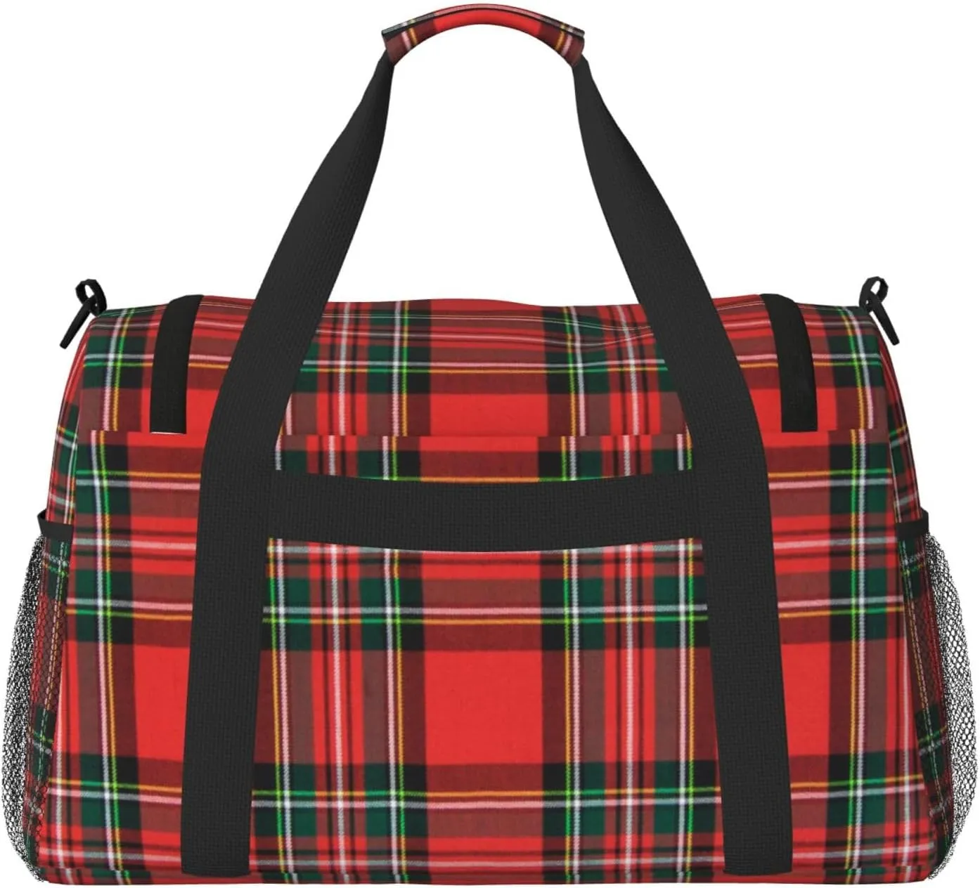Buffalo Plaid Red Travel Duffel Bag Large Foldable Waterproof Overnight Bag For Beach Swim Bags Pool Sports Gym