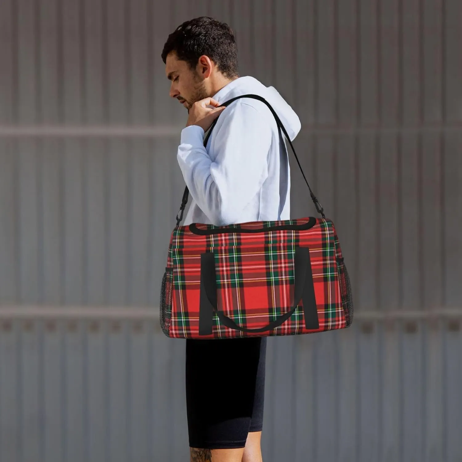 Buffalo Plaid Red Travel Duffel Bag Large Foldable Waterproof Overnight Bag For Beach Swim Bags Pool Sports Gym