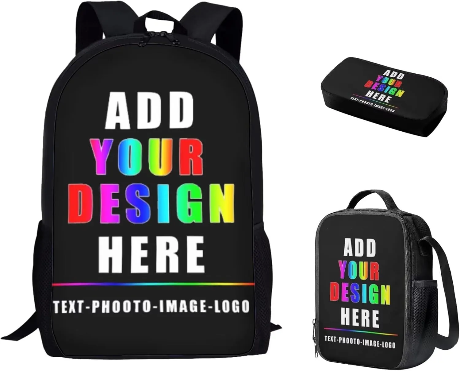 Bulopur Custom Kids Backpack with Lunch Box and Pencil Case Set Personalized Girls Boys School Bag Thermal Tote Bag Pencil Pouch Children Back to School Gifts