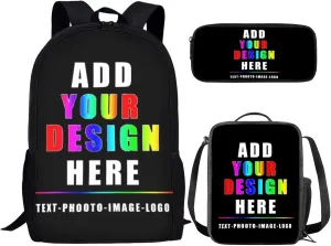 Bulopur Custom Kids Backpack with Lunch Box and Pencil Case Set Personalized Girls Boys School Bag Thermal Tote Bag Pencil Pouch Children Back to School Gifts