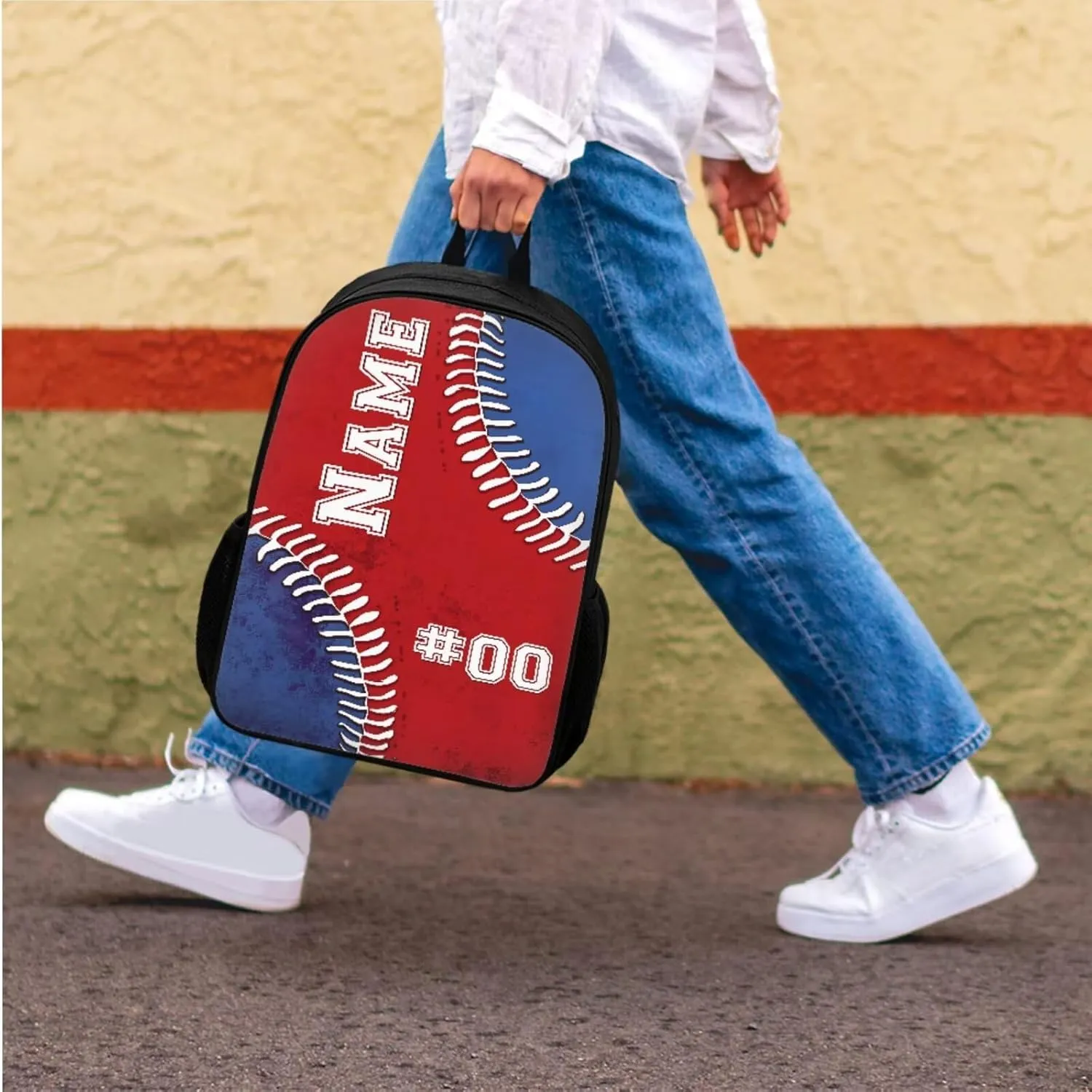 Bulopur Kids Football Backpack with Name and Number Personalized Boys Bookbag with Lunchbox Pencil Case Pouch Large Capacity Children Rucksack Zippered 17 Inch Shoulder Bag