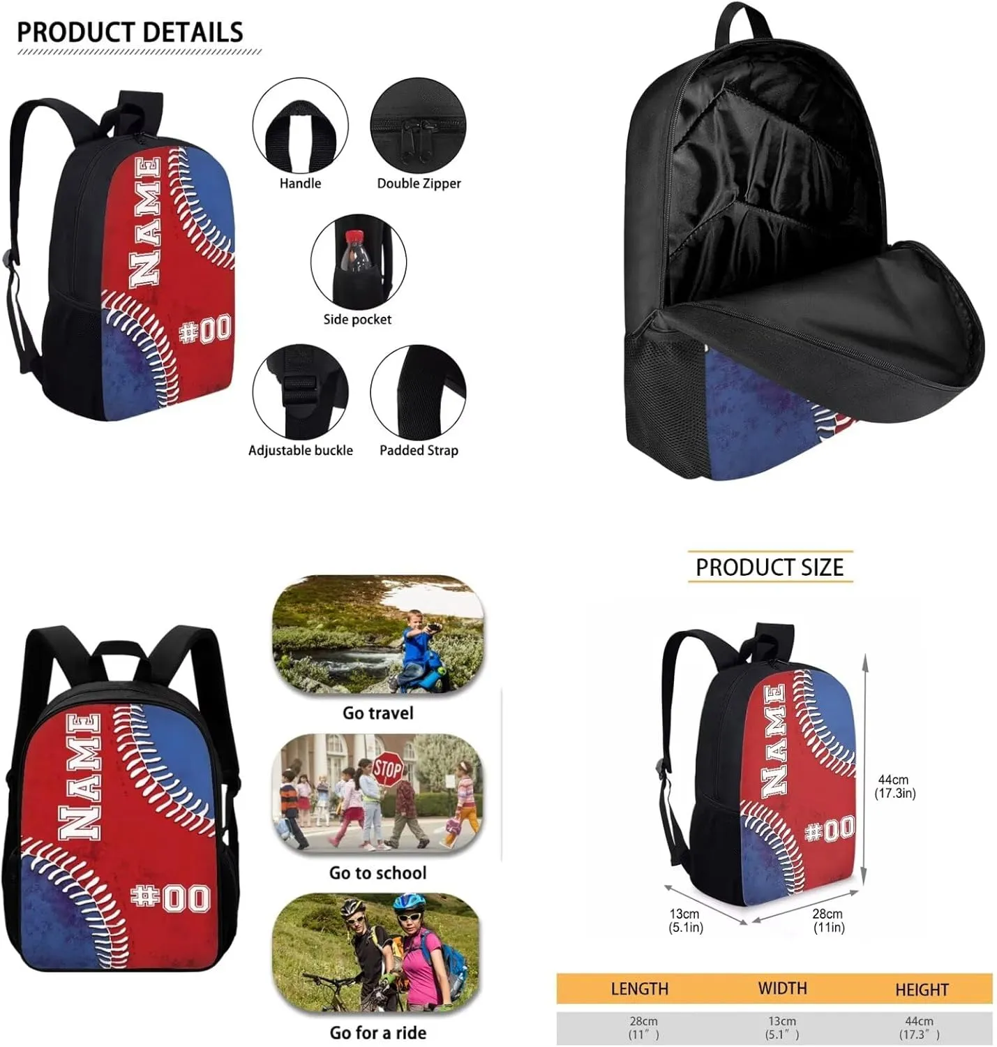 Bulopur Kids Football Backpack with Name and Number Personalized Boys Bookbag with Lunchbox Pencil Case Pouch Large Capacity Children Rucksack Zippered 17 Inch Shoulder Bag
