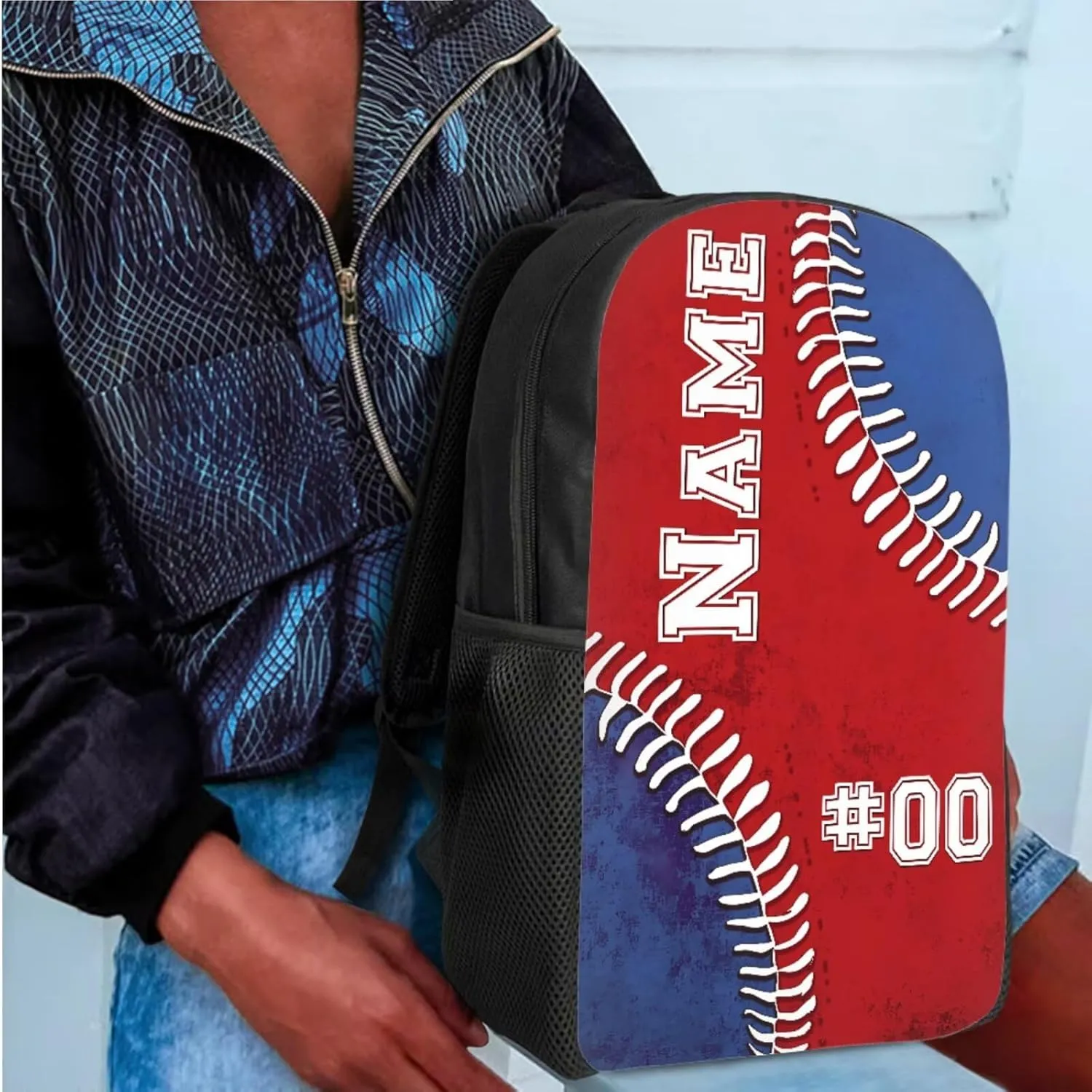 Bulopur Kids Football Backpack with Name and Number Personalized Boys Bookbag with Lunchbox Pencil Case Pouch Large Capacity Children Rucksack Zippered 17 Inch Shoulder Bag