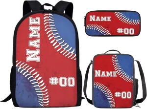 Bulopur Kids Football Backpack with Name and Number Personalized Boys Bookbag with Lunchbox Pencil Case Pouch Large Capacity Children Rucksack Zippered 17 Inch Shoulder Bag
