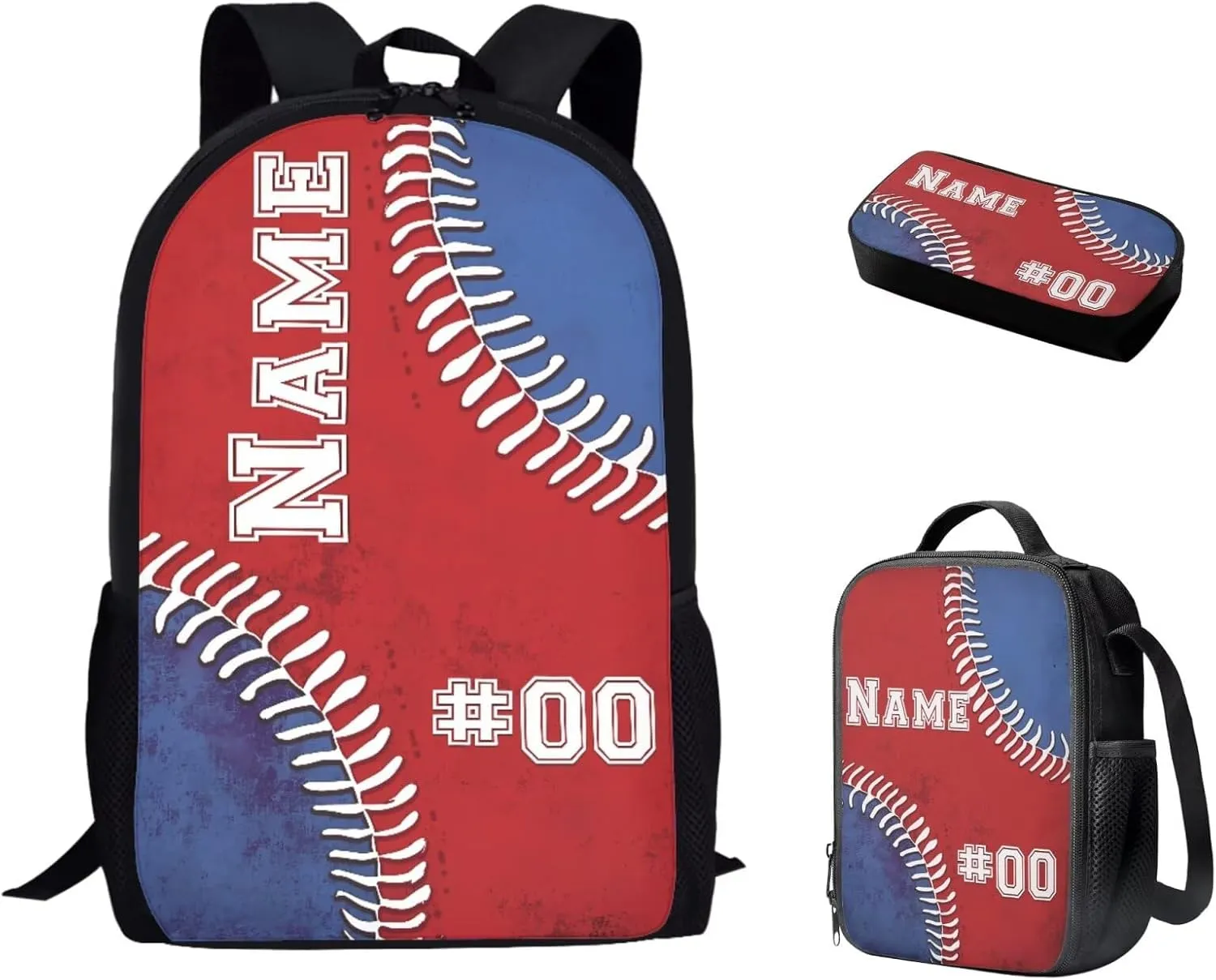 Bulopur Kids Football Backpack with Name and Number Personalized Boys Bookbag with Lunchbox Pencil Case Pouch Large Capacity Children Rucksack Zippered 17 Inch Shoulder Bag