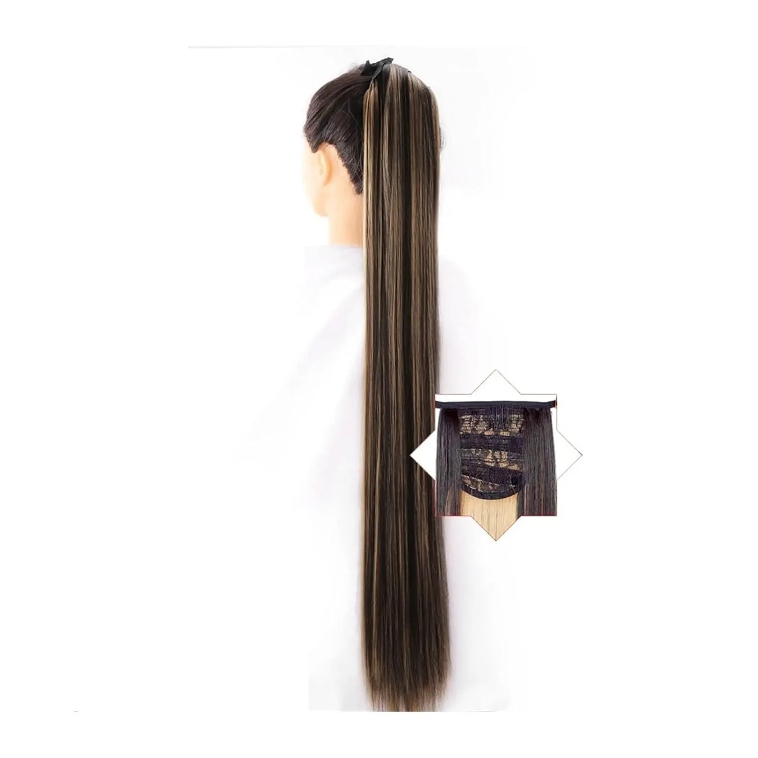 Bun Hair Pieces for Women 1 Pack Long Straight Drawstring Hair Clip Ponytail Extension Synthetic Wig Hair Extensions Bun for Everyday Party Use Messy Bun Hair Piece(01,55CM)