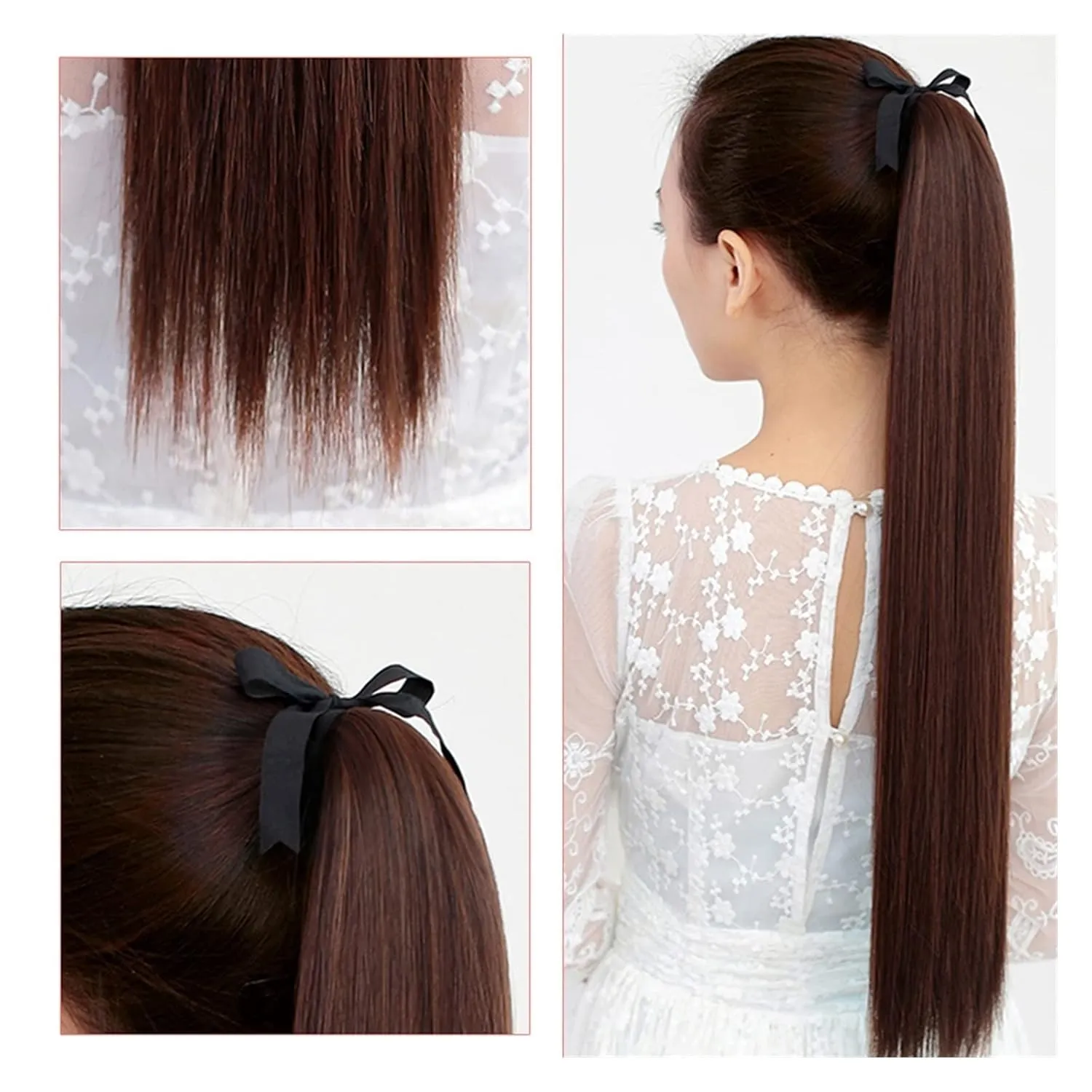 Bun Hair Pieces for Women 1 Pack Long Straight Drawstring Hair Clip Ponytail Extension Synthetic Wig Hair Extensions Bun for Everyday Party Use Messy Bun Hair Piece(01,55CM)