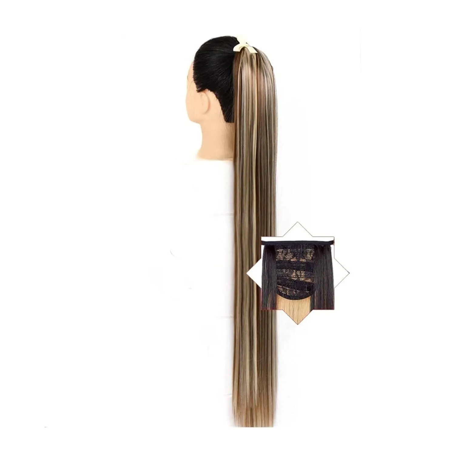 Bun Hair Pieces for Women 1 Pack Long Straight Drawstring Hair Clip Ponytail Extension Synthetic Wig Hair Extensions Bun for Everyday Party Use Messy Bun Hair Piece(05,55CM)