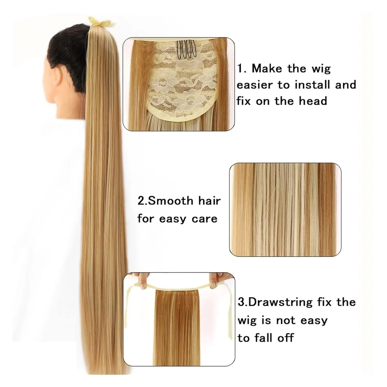 Bun Hair Pieces for Women 1 Pack Long Straight Drawstring Hair Clip Ponytail Extension Synthetic Wig Hair Extensions Bun for Everyday Party Use Messy Bun Hair Piece(05,55CM)