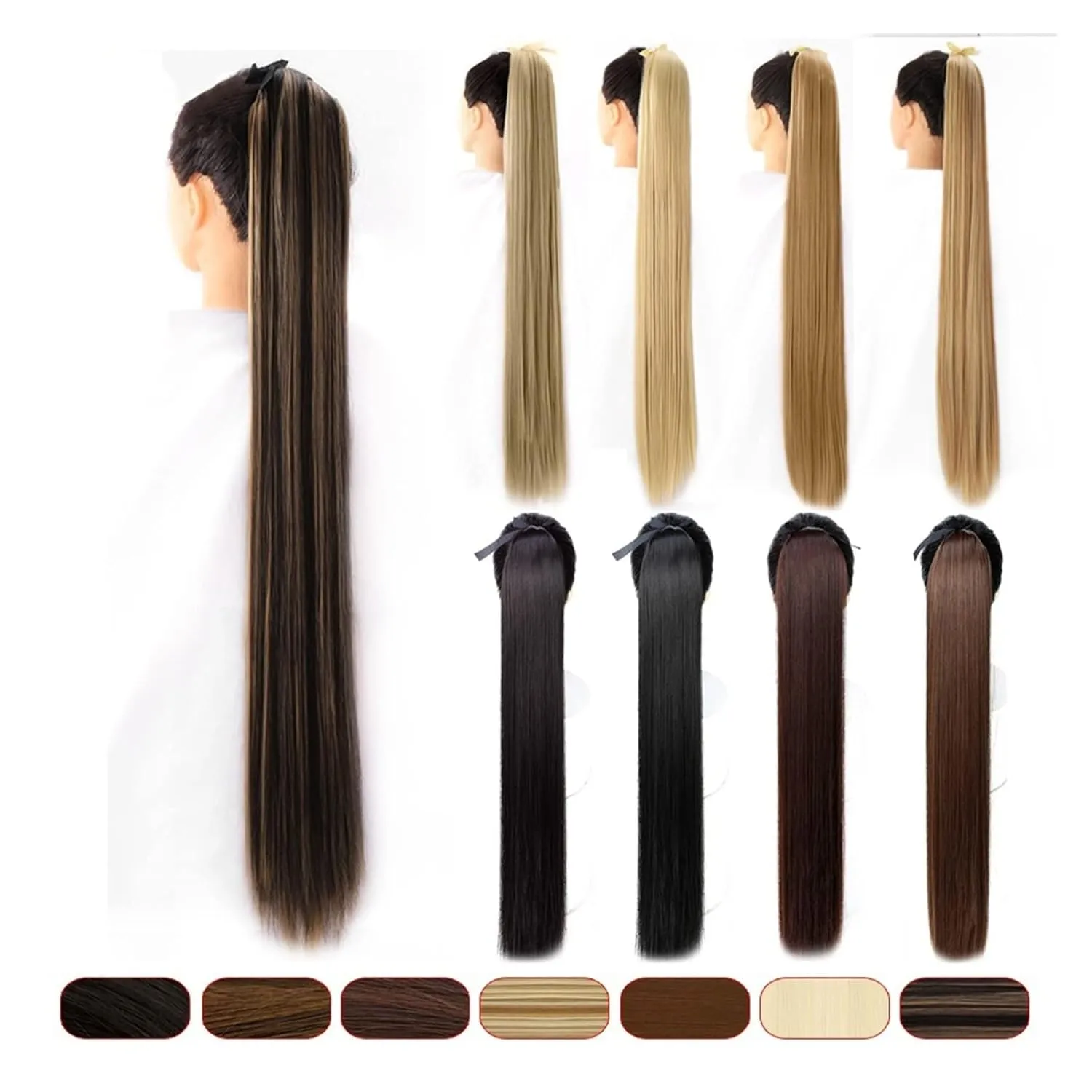 Bun Hair Pieces for Women 1 Pack Long Straight Drawstring Hair Clip Ponytail Extension Synthetic Wig Hair Extensions Bun for Everyday Party Use Messy Bun Hair Piece(05,55CM)