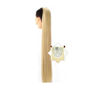 Bun Hair Pieces for Women 1 Pack Long Straight Drawstring Hair Clip Ponytail Extension Synthetic Wig Hair Extensions Bun for Everyday Party Use Messy Bun Hair Piece(07,55CM)