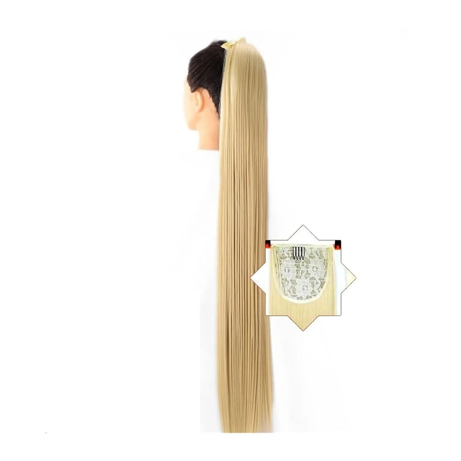 Bun Hair Pieces for Women 1 Pack Long Straight Drawstring Hair Clip Ponytail Extension Synthetic Wig Hair Extensions Bun for Everyday Party Use Messy Bun Hair Piece(07,55CM)