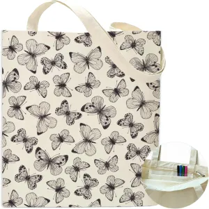 Butterfly Canvas Tote Bag Shoulder Zipper Pocket Aesthetic Vintage Cute Black White Print Women Teacher Lady Shopping College Book Reusable Grocery Work Storage Personalized Cloth Cotton