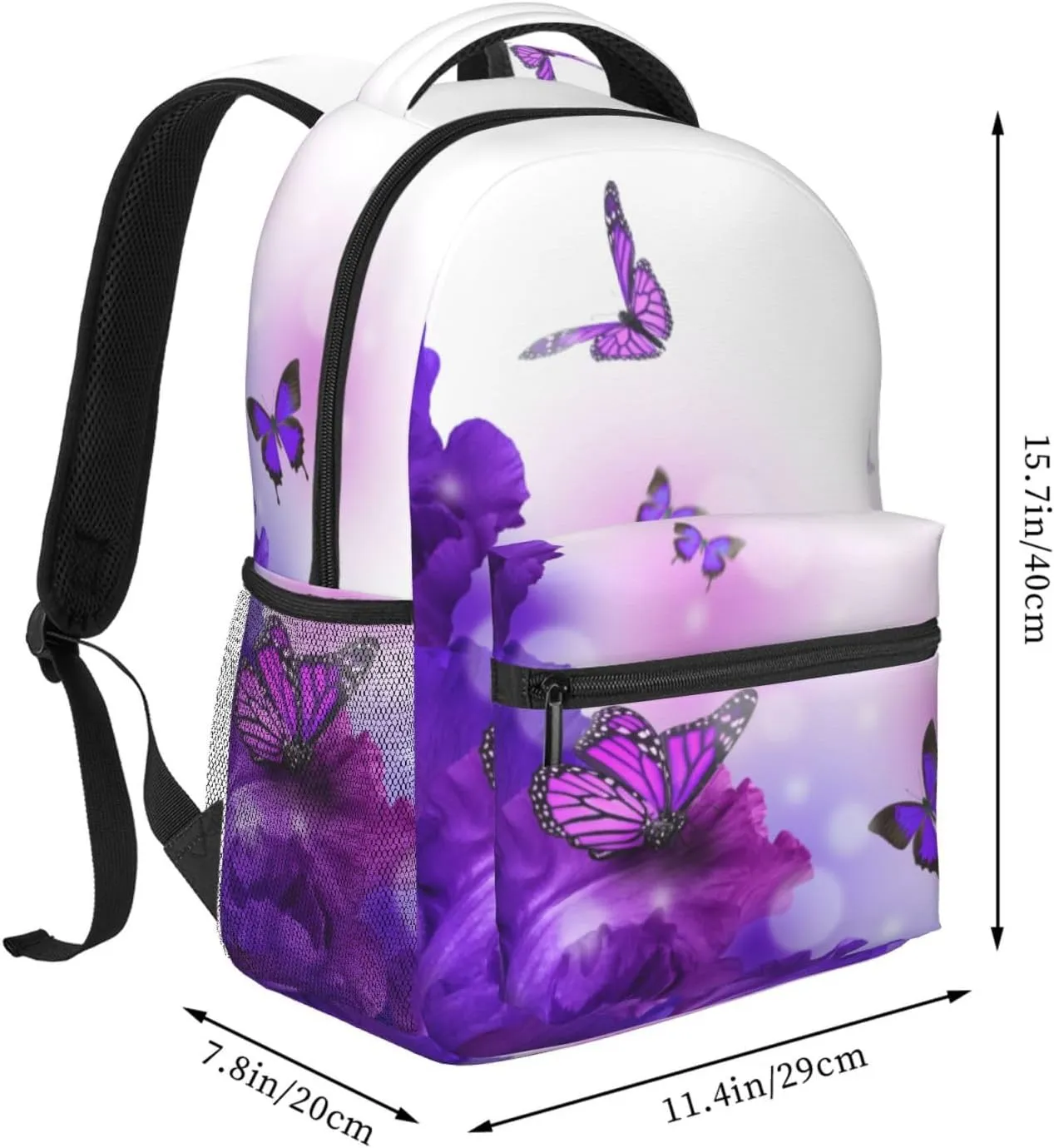 Butterfly Purple Flowers Girls Backpack Elementary Middle School Backpack Bookbag for Girls Boys Kids Teen Back to School Book Bag Gifts for 2nd 3rd 4th 5th 6th Grade Students