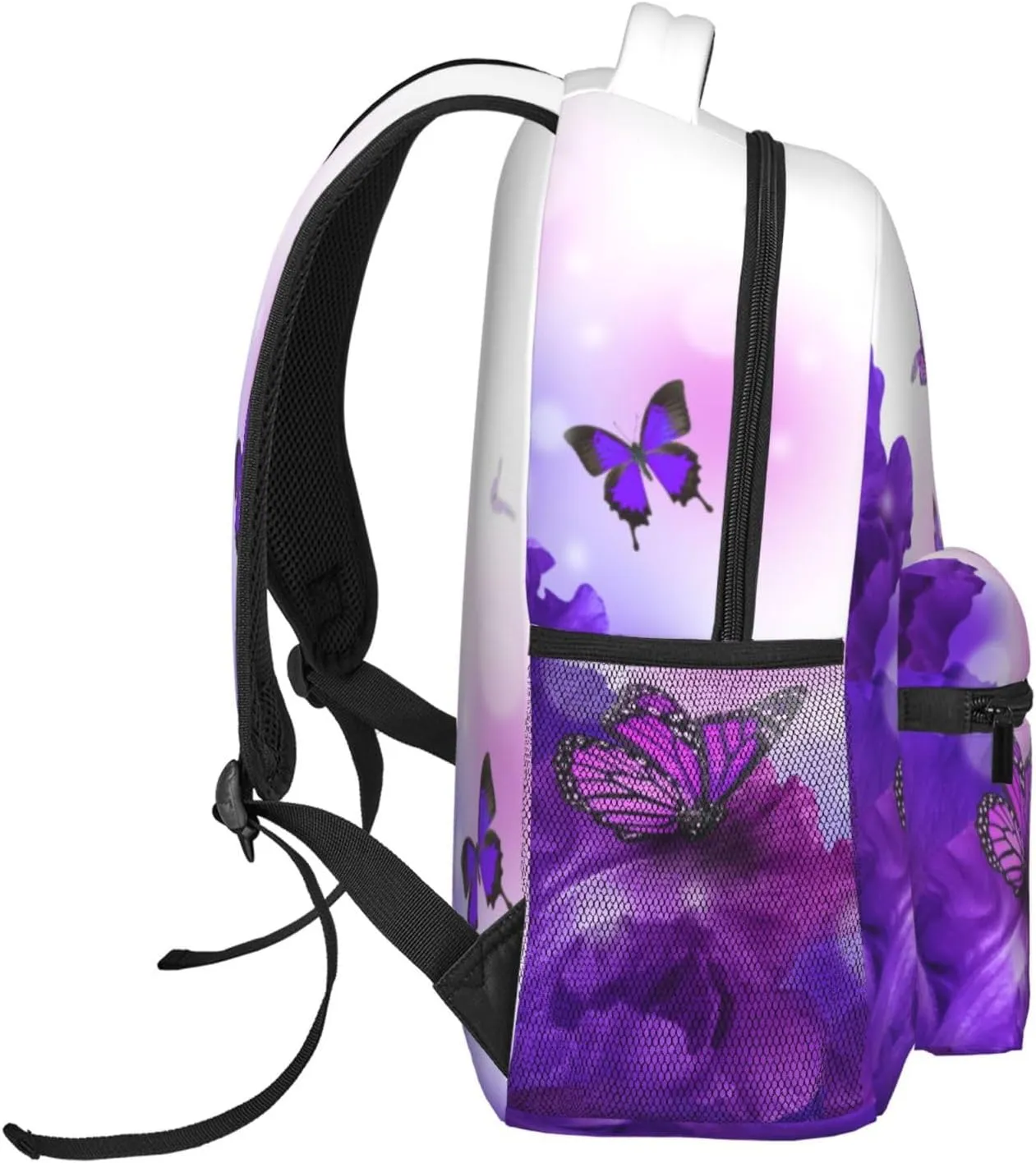Butterfly Purple Flowers Girls Backpack Elementary Middle School Backpack Bookbag for Girls Boys Kids Teen Back to School Book Bag Gifts for 2nd 3rd 4th 5th 6th Grade Students