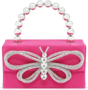 Butterfly Rhinestone Evening Bag, Clutch Purses for Women, Sequin Small Tote Bag, Handbag for Wedding, Prom, Parties, Travel(Hot Pink)