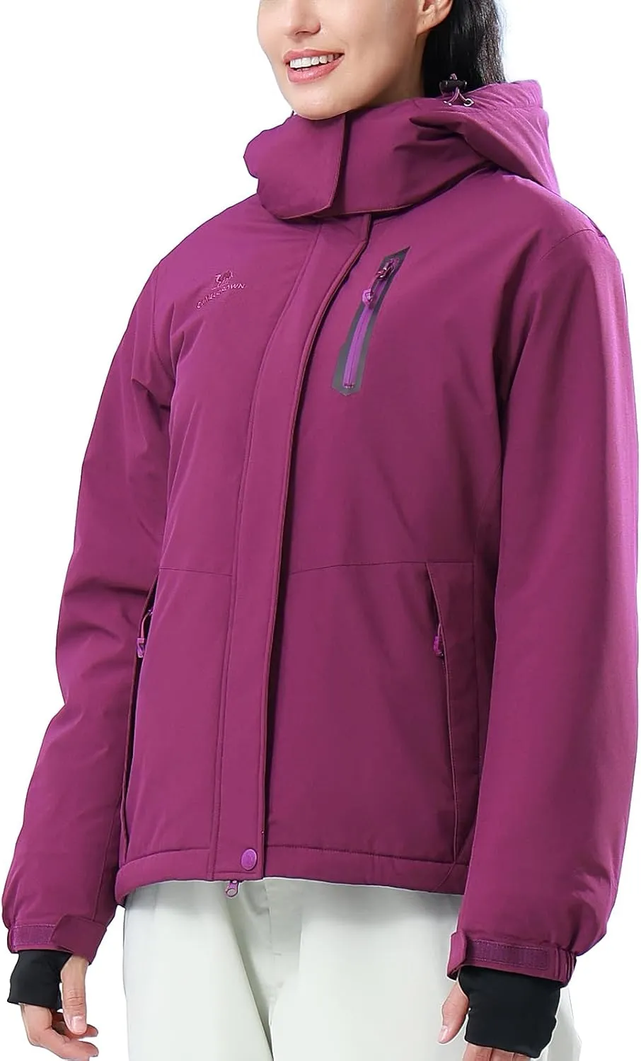 CAMEL CROWN Women's Ski Jacket Waterproof Warm Winter Snow Coat Hooded Mountain Outdoor Windbreaker Windproof Jacket
