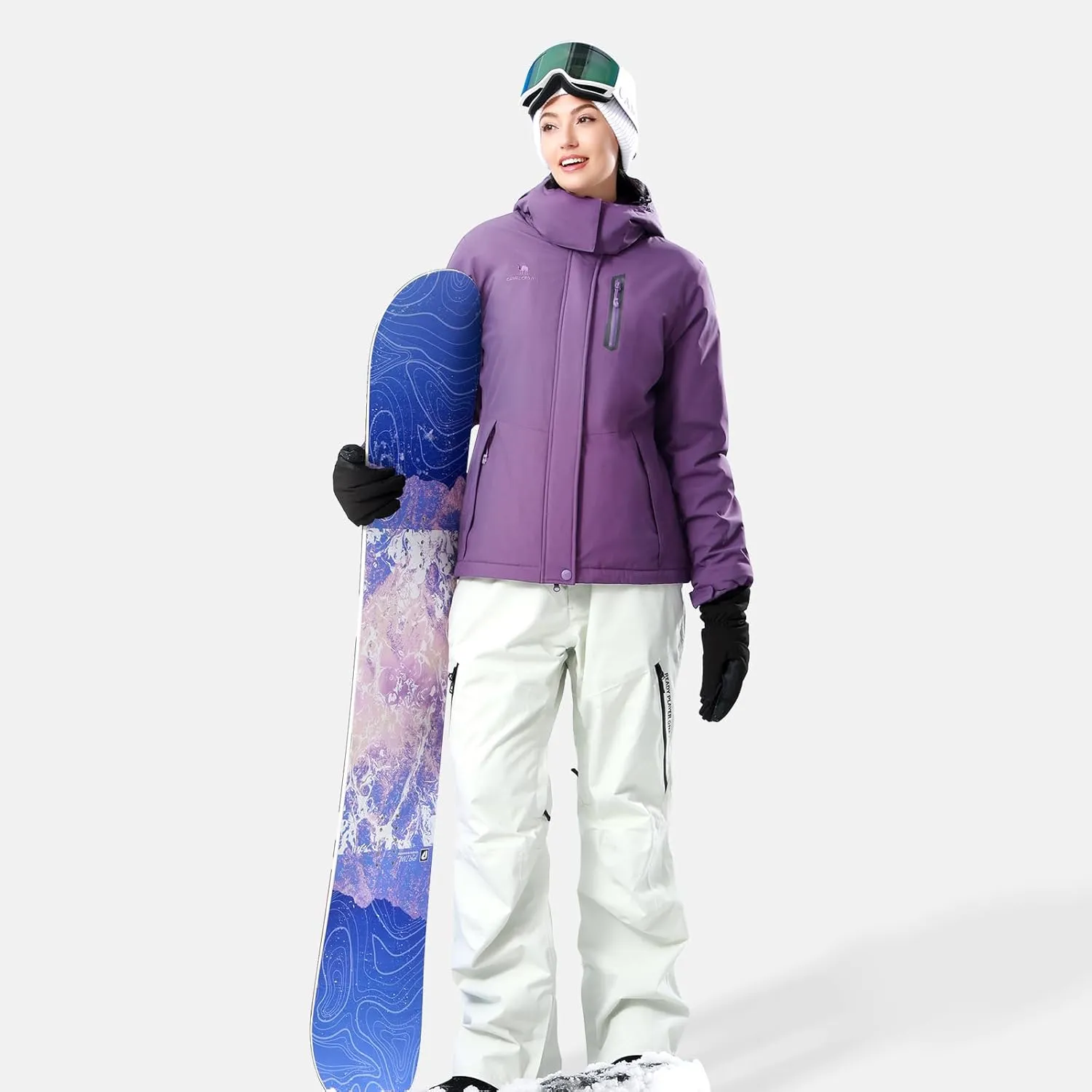 CAMEL CROWN Women's Ski Jacket Waterproof Warm Winter Snow Coat Hooded Mountain Outdoor Windbreaker Windproof Jacket