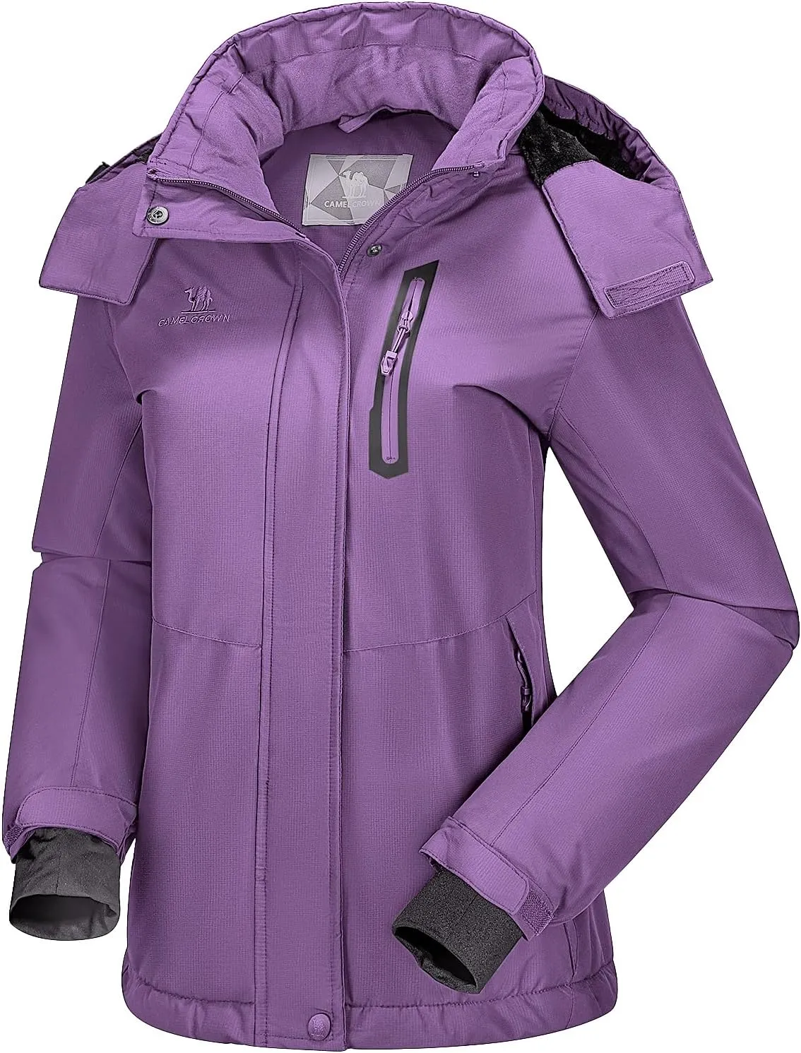 CAMEL CROWN Women's Ski Jacket Waterproof Warm Winter Snow Coat Hooded Mountain Outdoor Windbreaker Windproof Jacket