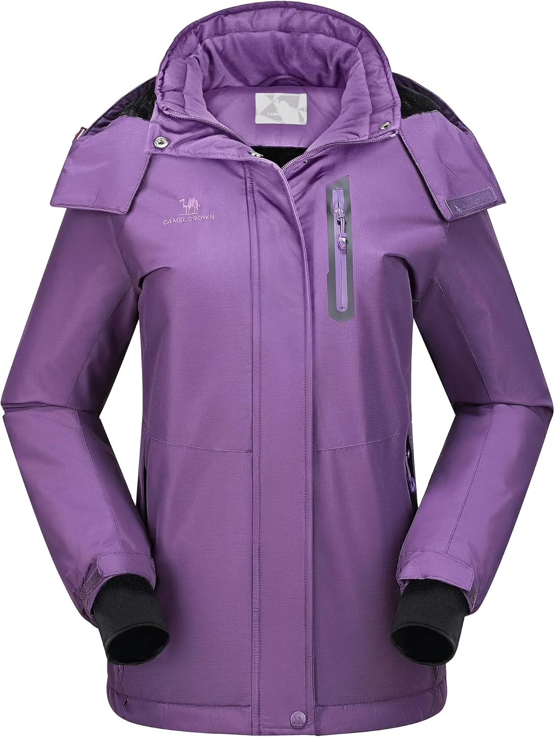 CAMEL CROWN Women's Ski Jacket Waterproof Warm Winter Snow Coat Hooded Mountain Outdoor Windbreaker Windproof Jacket