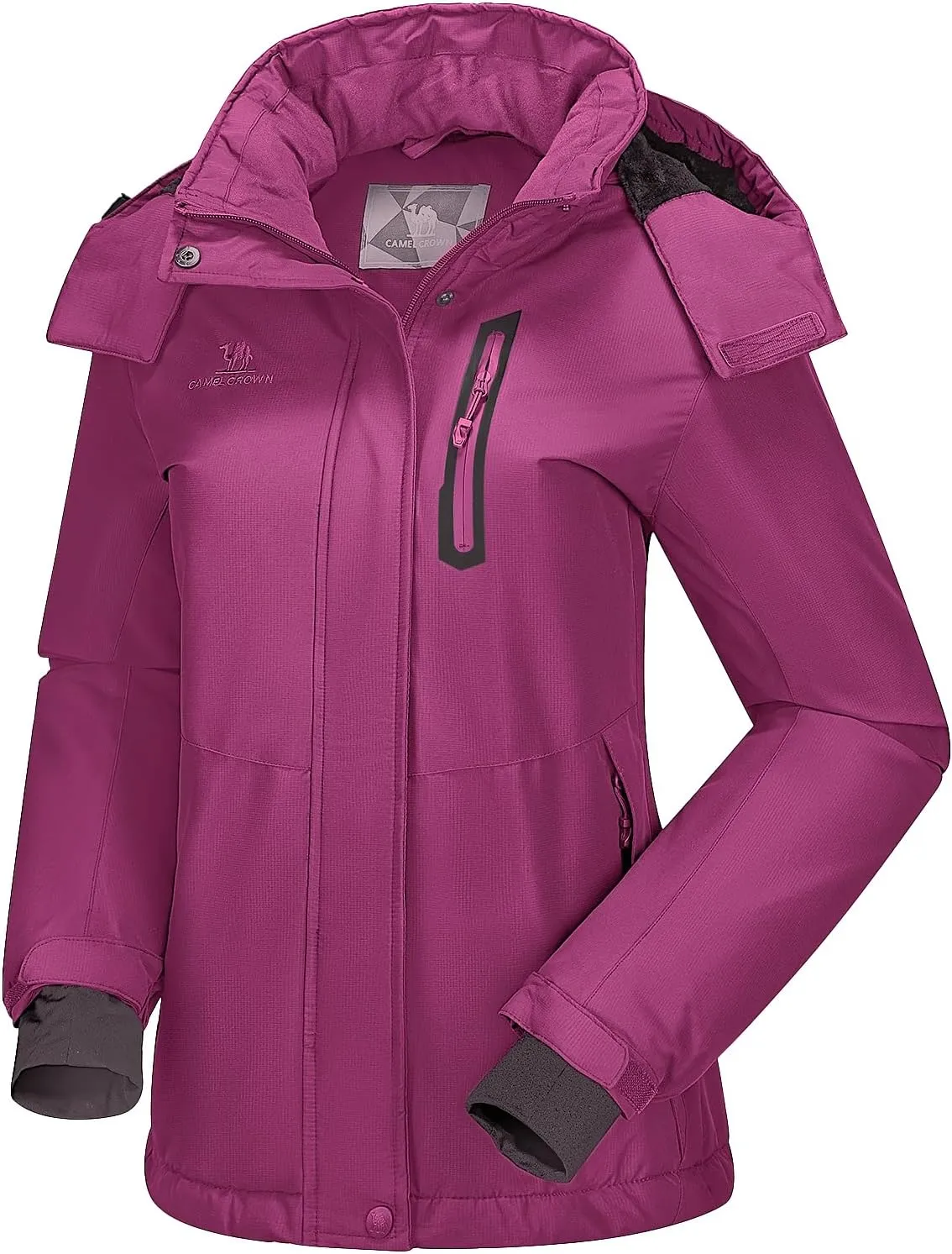 CAMEL CROWN Women's Ski Jacket Waterproof Warm Winter Snow Coat Hooded Mountain Outdoor Windbreaker Windproof Jacket