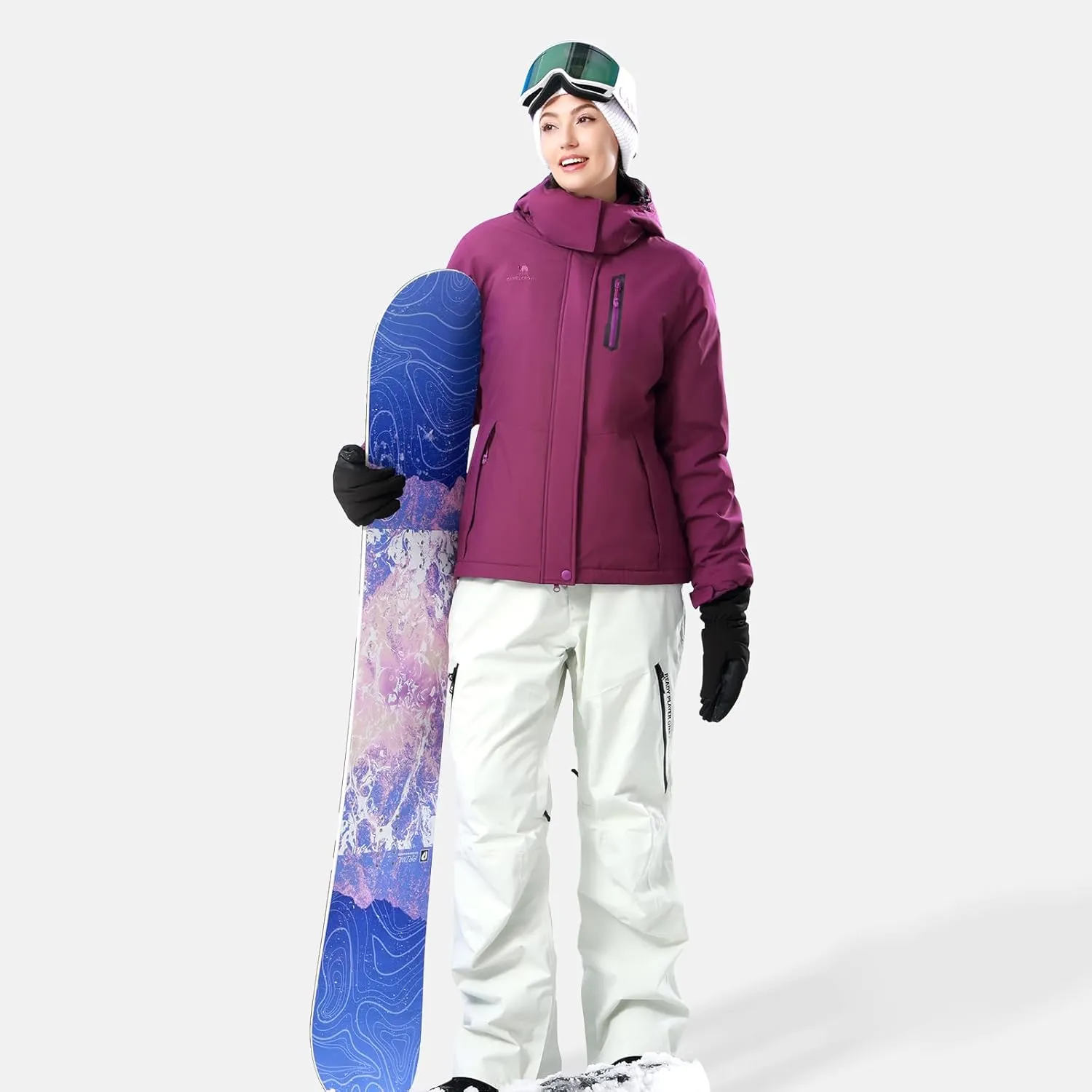 CAMEL CROWN Women's Ski Jacket Waterproof Warm Winter Snow Coat Hooded Mountain Outdoor Windbreaker Windproof Jacket