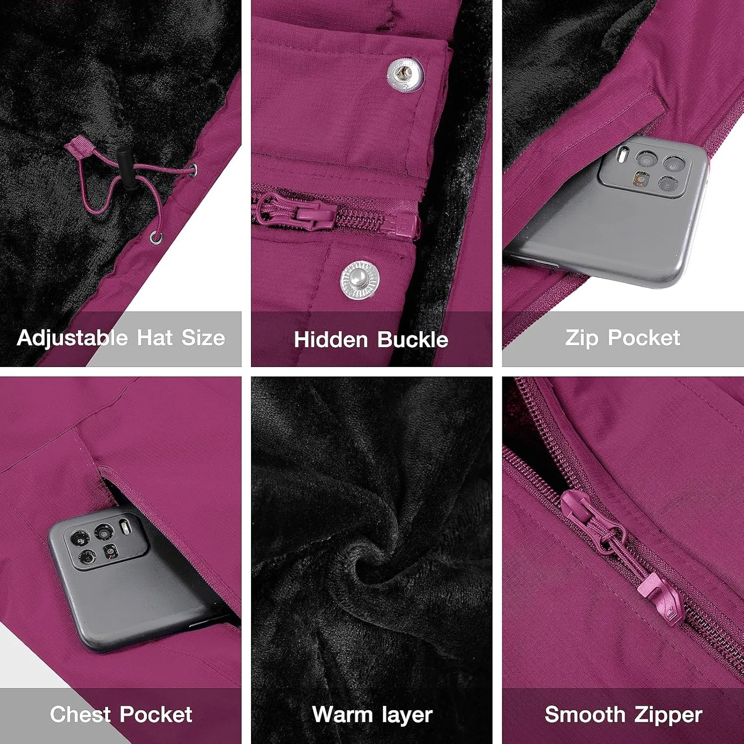 CAMEL CROWN Women's Ski Jacket Waterproof Warm Winter Snow Coat Hooded Mountain Outdoor Windbreaker Windproof Jacket