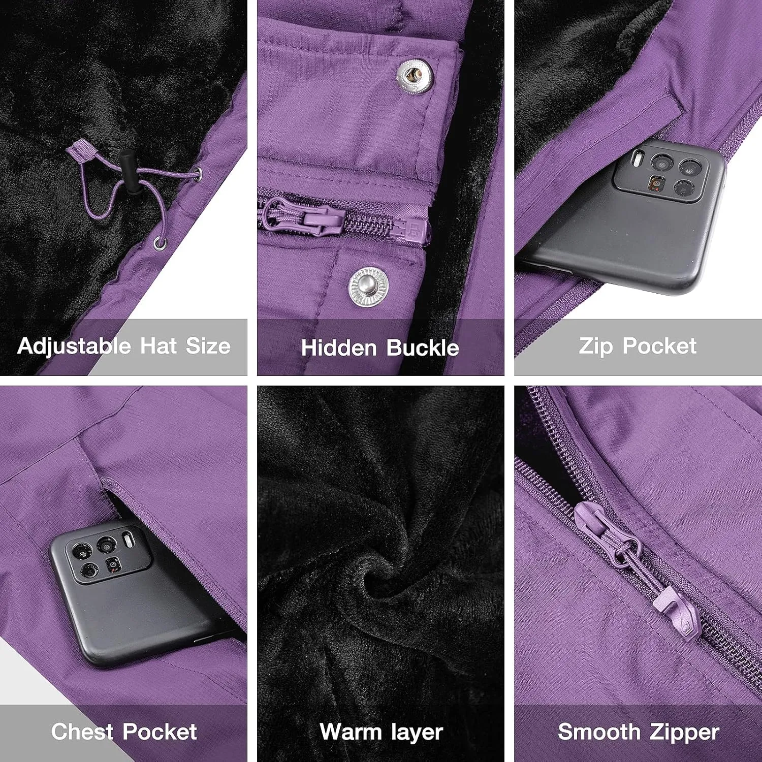 CAMEL CROWN Women's Ski Jacket Waterproof Warm Winter Snow Coat Hooded Mountain Outdoor Windbreaker Windproof Jacket