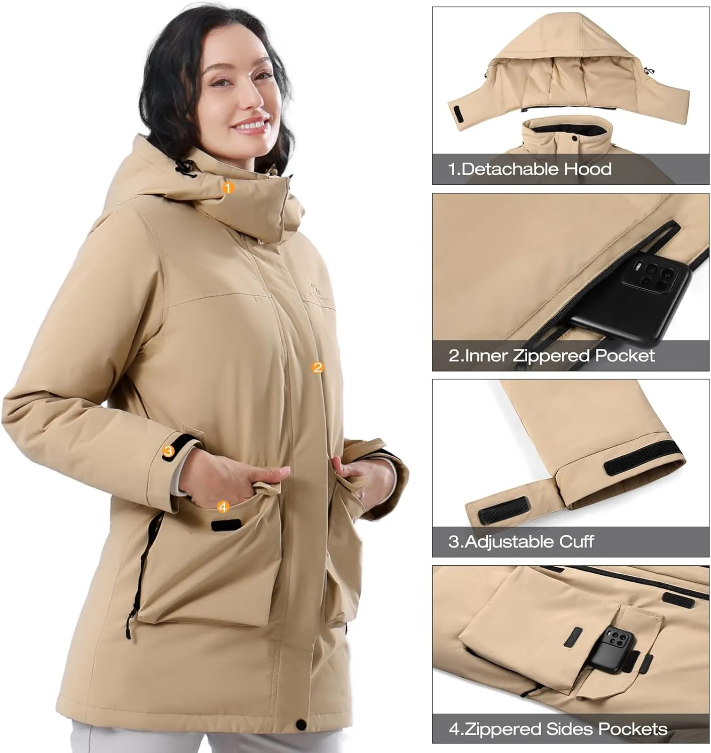 CAMELSPORTS Women's Waterproof Ski Jacket Warm Winter Coat Hooded Outdoor Windbreaker Mountain Snowboarding Jacket