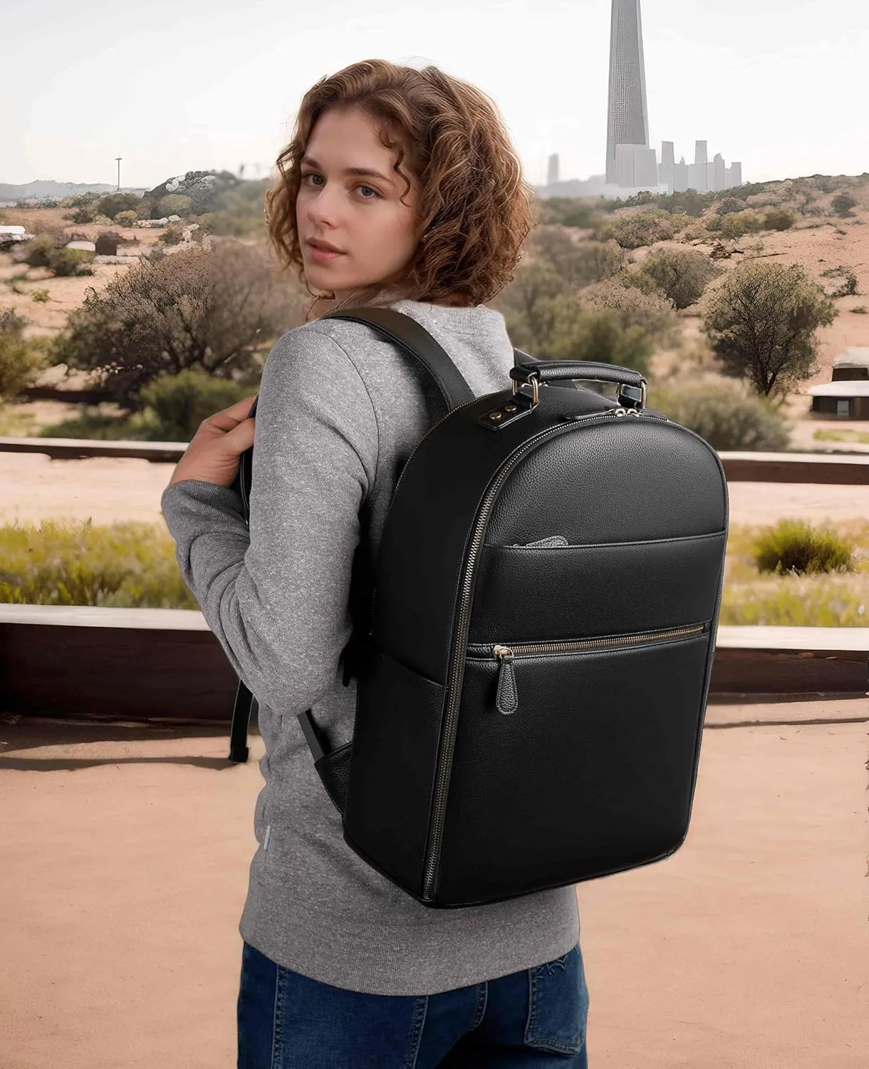 Camera Backpack Classic PU Leather with 15 Inch Laptop Compartment, Professional Camera Bag for Photographers for DSLR Large 20L