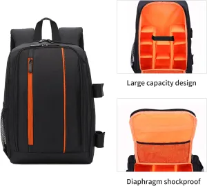 Camera Backpack for DSLR/SLR & Mirrorless Cameras - Waterproof Oxford Fabric Photography Bag with Ergonomic Padding, 9 Compartments & Tripod Strap (Black Orange, 17.7x11.8x7 Inch)