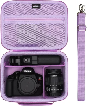 Camera Case Compatible with Canon EOS Rebel T7 / R100 / R50 / R5 / R6 Mark II / R7 / R8 / 90D / 5D Mark IV, Sony, Nikon DSLR Camera, Lens, Tripod, with 4 Pieces of Dividers and Shoulder Strap, Purple