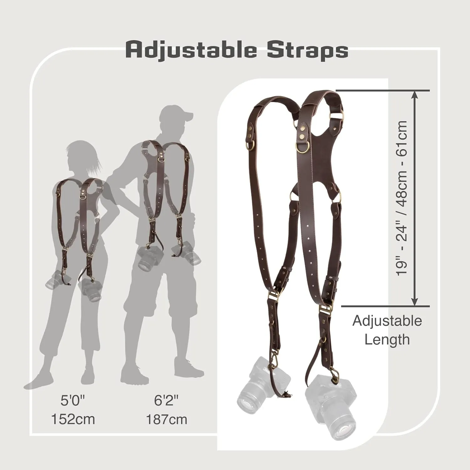 Camera Harness Strap for 2 Cameras,Dual Leather Camera Harness for DSLR/SLR,Camera Shoulder Strap for Photographers