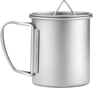 Camping Coffee Cup with Lid, Cooking Drinking Water Cup Outdoor Kitchen Equipment Travel Cookware Drink Cup Tourist Mug