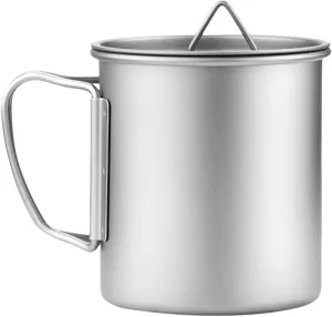 Camping Coffee Cup with Lid, Cooking Drinking Water Cup Outdoor Kitchen Equipment Travel Cookware Drink Cup Tourist Mug