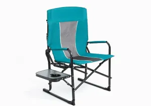 Camping Director’s Chair, Heavy Duty Oversized Folding with Side Table and Cup Holder, Portable Capacity Steel Frame Outdoor Seat for Beach, Fishing, Picnics, Blue