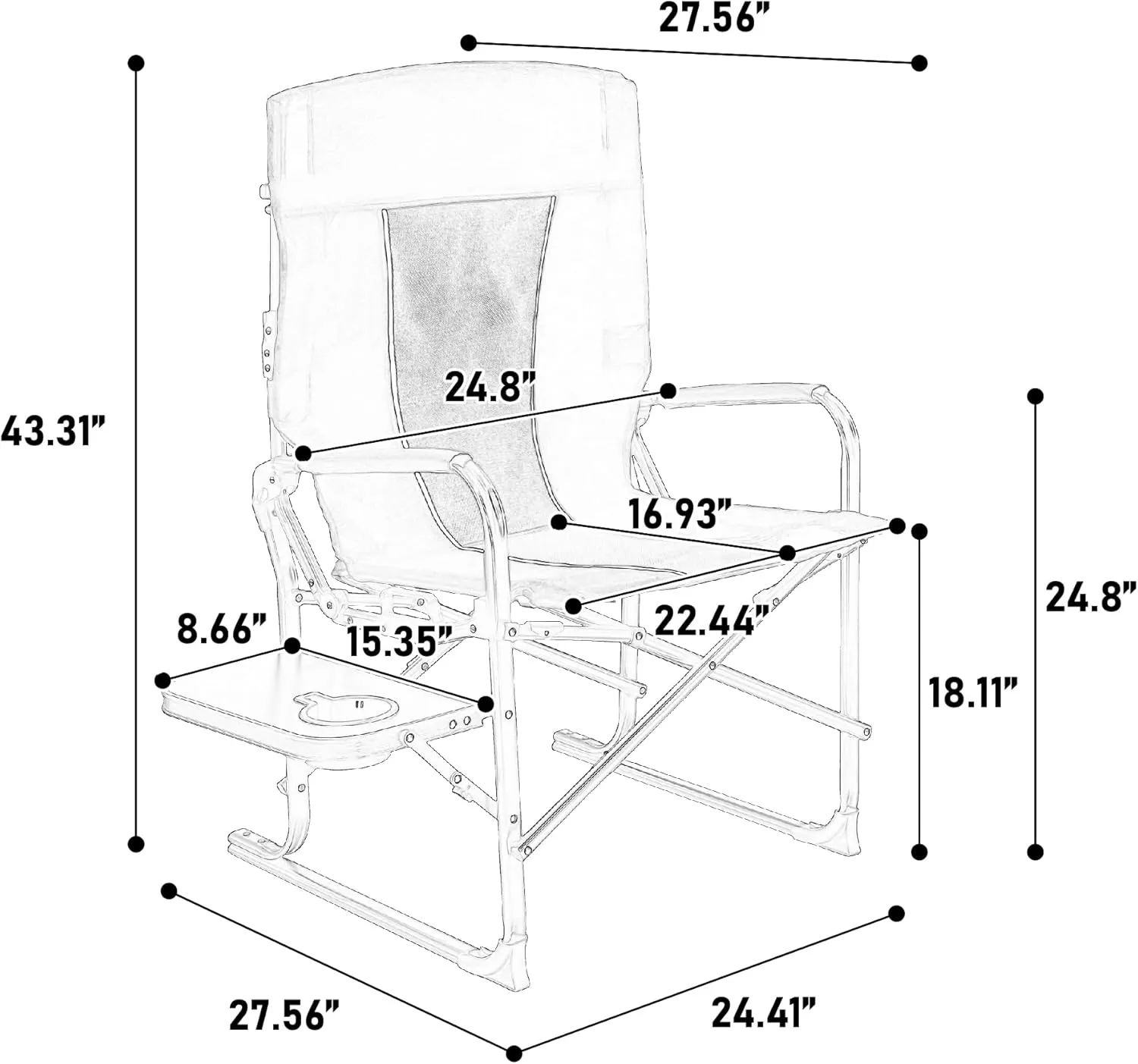 Camping Director’s Chair, Heavy Duty Oversized Folding with Side Table and Cup Holder, Portable Capacity Steel Frame Outdoor Seat for Beach, Fishing, Picnics, Blue