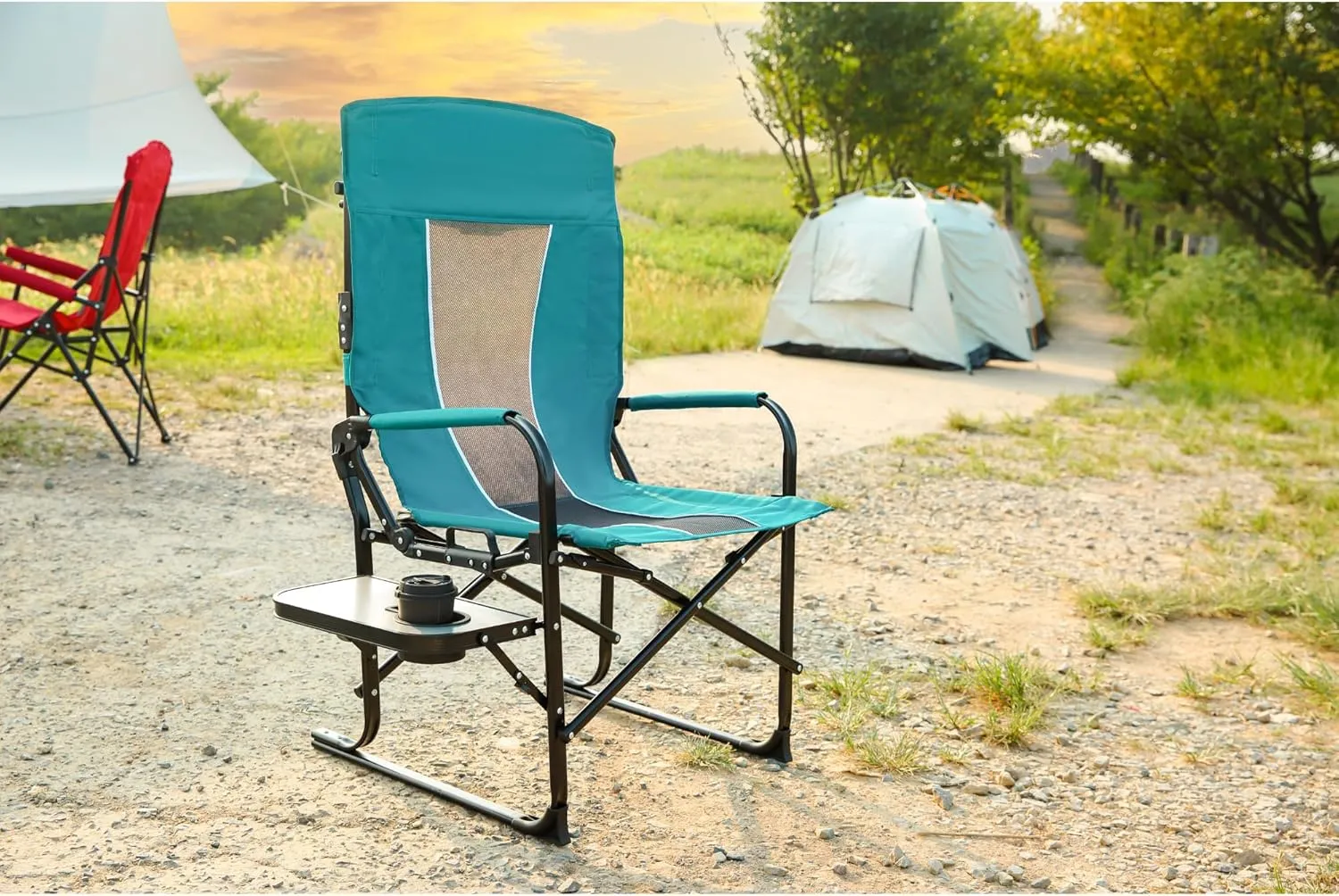 Camping Director’s Chair, Heavy Duty Oversized Folding with Side Table and Cup Holder, Portable Capacity Steel Frame Outdoor Seat for Beach, Fishing, Picnics, Blue