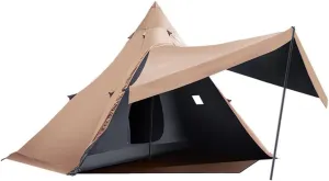 Camping Indian Teepee Tent for 5-8 Person Lightweight Pyramid Tent Double Layer for Mountaineering Hiking Camping (Khaki 420x420x260cm) (Khaki 420x420x260cm)
