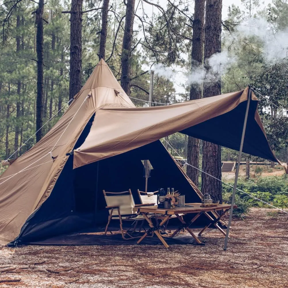 Camping Indian Teepee Tent for 5-8 Person Lightweight Pyramid Tent Double Layer for Mountaineering Hiking Camping (Khaki 420x420x260cm) (Khaki 420x420x260cm)