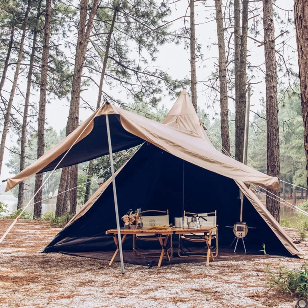 Camping Indian Teepee Tent for 5-8 Person Lightweight Pyramid Tent Double Layer for Mountaineering Hiking Camping (Khaki 420x420x260cm) (Khaki 420x420x260cm)