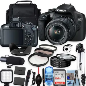 Canon 2000D/EOS Rebel T7 w/EF-S 18-55mm f/3.5-5.6 is II Lens, Tripod Shoulder Bag 50 LED PRO Accessory Bundle (20 Items) (Renewed)