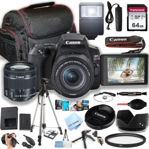Canon EOS Rebel SL3 DSLR Camera w/EF-S 18-55mm F/4-5.6 STM Zoom Lens   64GB Memory, Case, Tripod, Flash, Remote, and More (32pc Bundle) (Renewed)