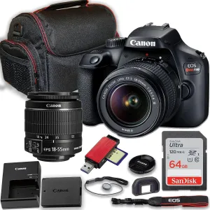 Canon EOS Rebel T100 DSLR Camera with EF-S 18-55mm f/3.5-5.6 III Lens   64GB Memory Card   Case, Card Reader & More (Renewed)