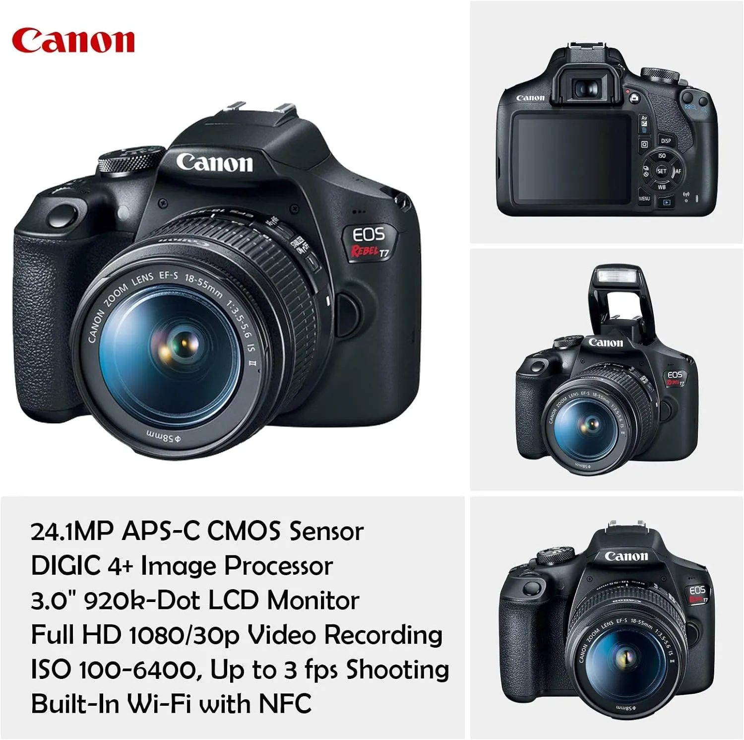Canon EOS Rebel T7 DSLR Camera with 18-55mm is II Lens   Canon EF 75-300mm f/4-5.6 III Lens and 500mm Preset Lens   32GB Memory   Filters   Monopod   Professional Bundle (Renewed)