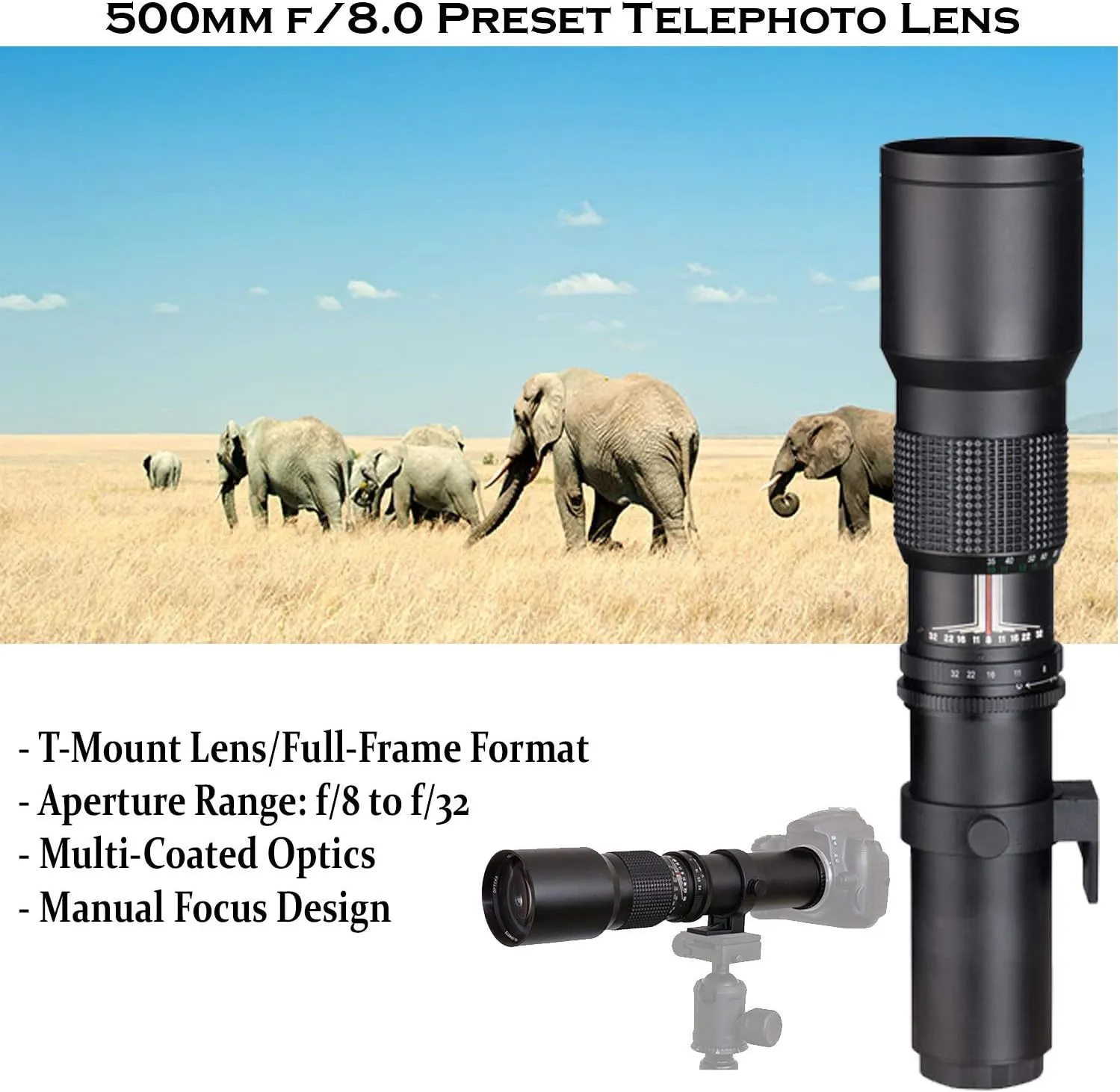 Canon EOS Rebel T7 DSLR Camera with 18-55mm is II Lens   Canon EF 75-300mm f/4-5.6 III Lens and 500mm Preset Lens   32GB Memory   Filters   Monopod   Professional Bundle (Renewed)