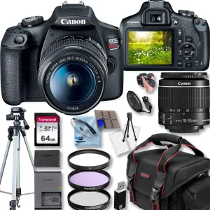 Canon EOS Rebel T7 DSLR Camera with EF-S 18-55MM F/3.5-5.6 is II Lens   50'' Tripod   Camera Shoulder Bag   Deluxe Accessory Bundle, Black (Renewed)